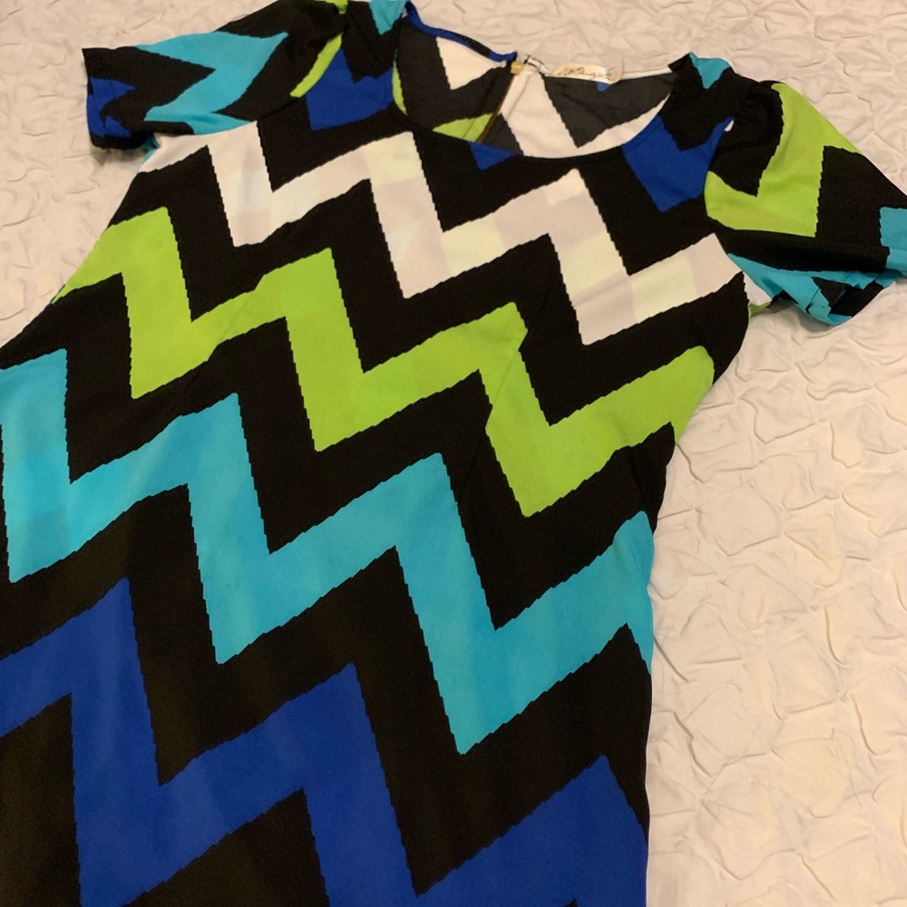 Liberty Love Blue, Black, White & Green Dress | L